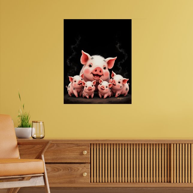 Póster Pig Artwork – Mother Pig & Piglets (Salón 2)
