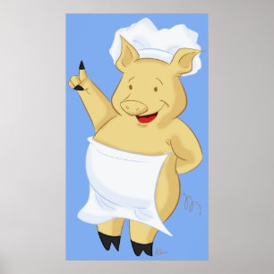 Póster Pig Chef con Poster Apron impreso