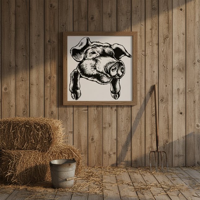 Póster Pig Head Farm Animal Drawing in Black White (Subido por el creador)