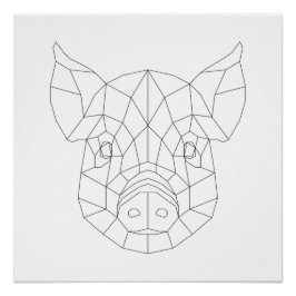 Póster Pig Head Geometric Black & White Moderne Art Print