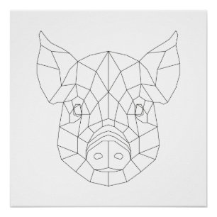 Póster Pig Head Geometric Black & White Moderne Art Print