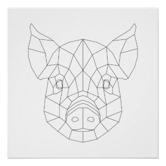 Póster Pig Head Geometric Black & White Moderne Art Print