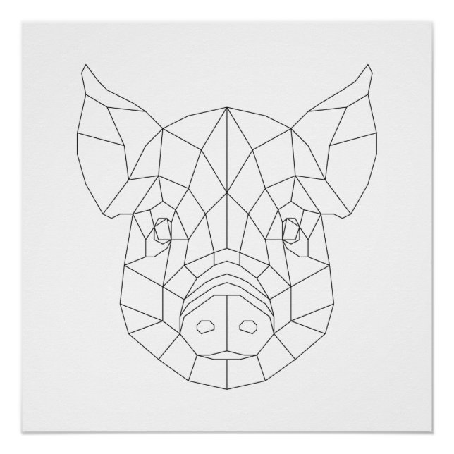 Póster Pig Head Geometric Black & White Moderne Art Print (Anverso)