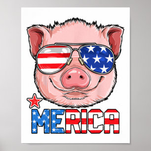 Póster Pig Merica 4 De Julio Camisetas Chicas Niños Estad