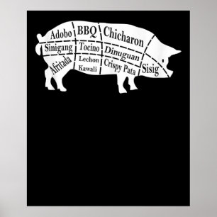 Póster Pig Parts Food BBQ Pinoy Adobo Lovers Regalo