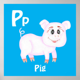 Póster Pig personalizar ABC: Letra P -Añadir tu nombre
