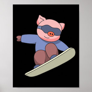 Póster Pig Snowboard Ski Sports Winter