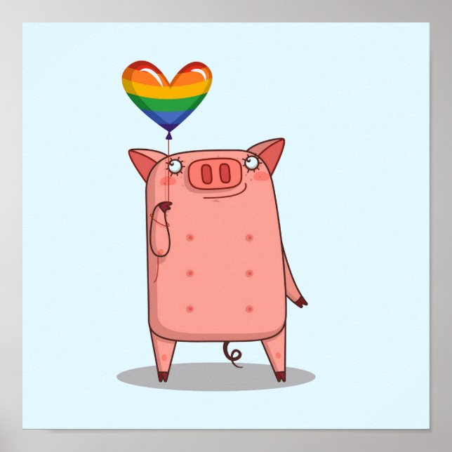 Póster Pig With Rainbow Balloon (Frente)
