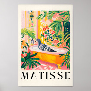 Póster Pigeon In Bathtub Poster, Funny Bathroom Wall Art,
