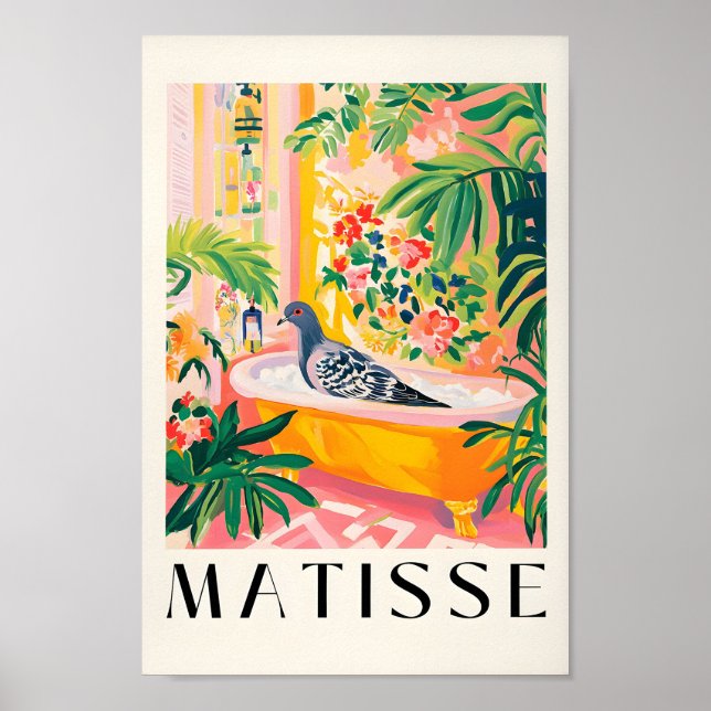 Póster Pigeon In Bathtub Poster, Funny Bathroom Wall Art, (Frente)