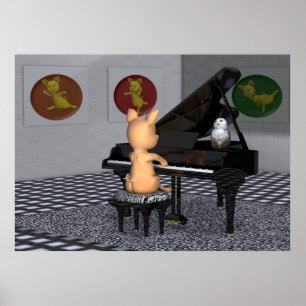 Póster Piglet Jugando Piano