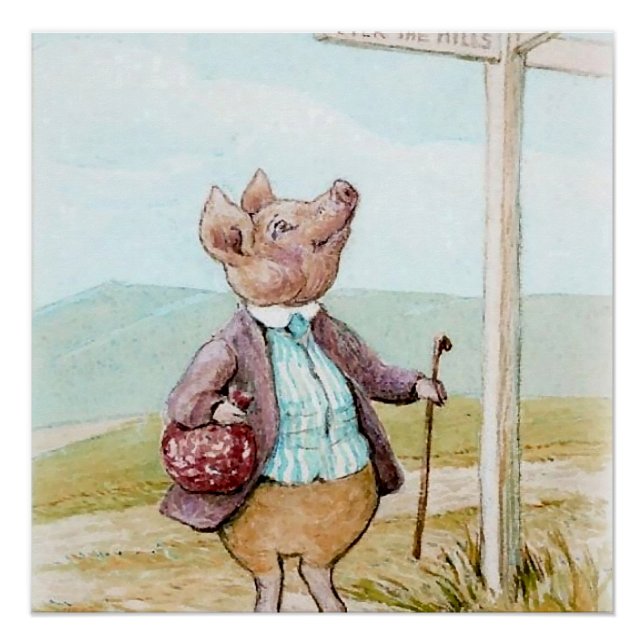 Póster Pigling Bland va al mercado de Beatrix Potter (Anverso)
