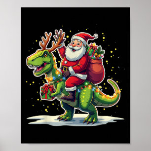 Póster Pijama de luces de Navidad de Santa montando dinos