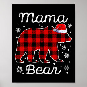 Póster Pijama de Navidad de Mamá Oso Cuadros Rojos Famili