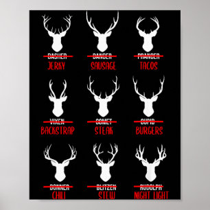 Póster Pijama divertido de la lista de renos de Santa par