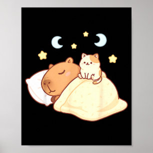 Póster Pijama Dormilón Capibara Kawaii Gato Sleepybara Mo