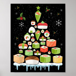 Póster Pijama Navideño de Sushi Japonés de Navidad 