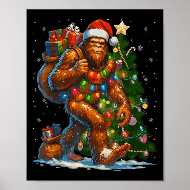 Póster Pijamas Feliz Navidad Bigfoot Árbol de Navidad Lig (Frente)