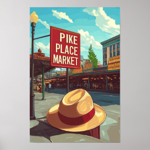 Póster Pike Place Market Seattle USA Vintage Travel