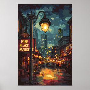 Póster Pike Place Market Seattle Washington USA Travel