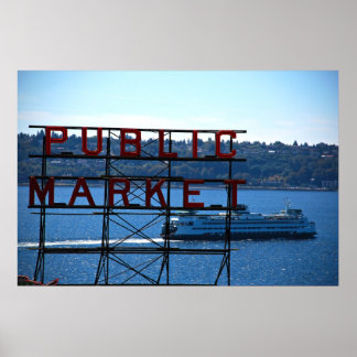 Póster Pike Place Market y Seattle Waterfront