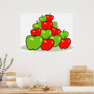 Póster Pila de Manzanas Rojas y Verdes Fruta Fresca