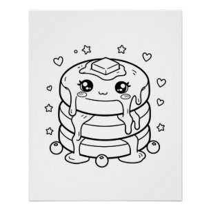 Póster Pila de panqueques kawaii para colorear