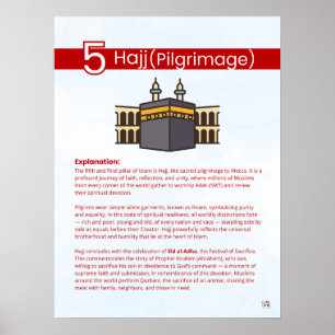Póster Pilares del Islam - Hajj (Peregrinación) Rojo