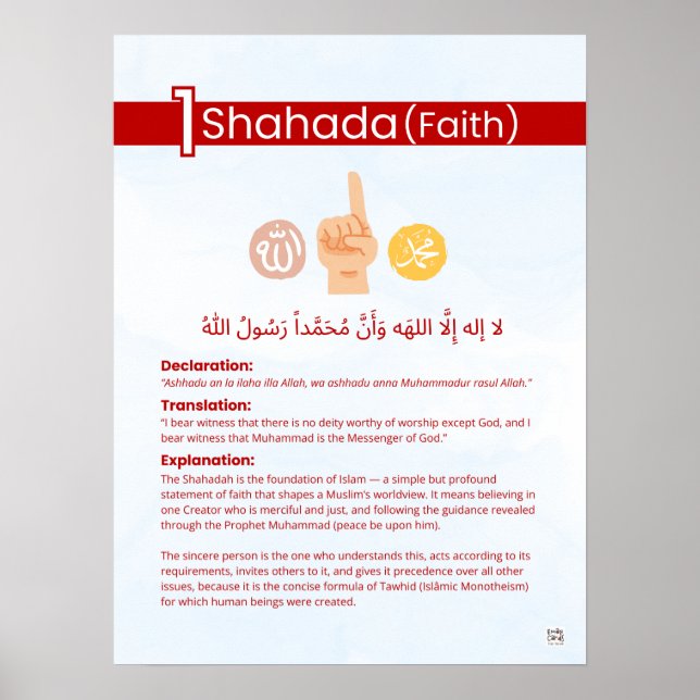 Póster Pilares del Islam - Shahada (Fe) Rojo (Frente)