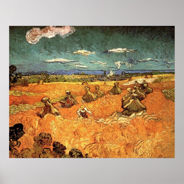 Póster pilas de trigo con Reaper de Vincent van Gogh (Frente)