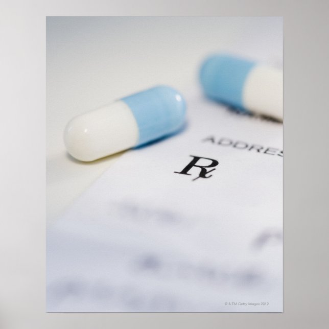 Póster Píldoras con receta escrita (Frente)