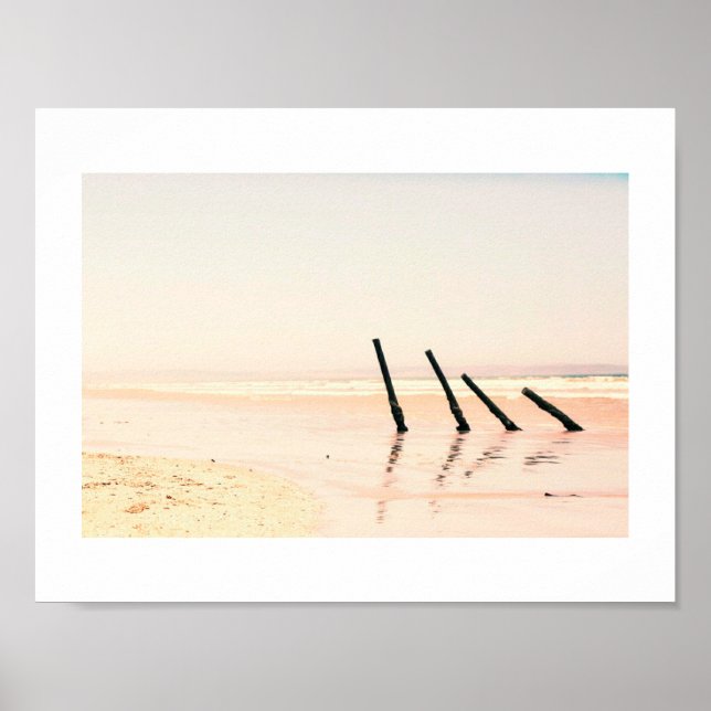 Póster Piles de madera Old Pier Beach Ocean Sea Poster (Frente)