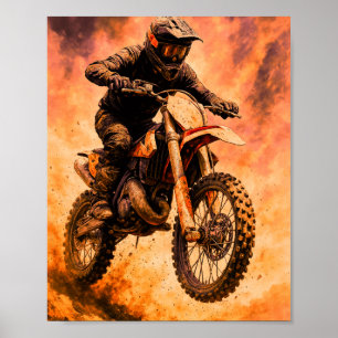 Póster Piloto de Moto de Tierra Lleno de Acción
