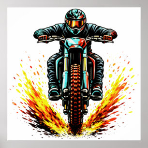 Póster Piloto de Motocross con Trail Ardiente Extremo