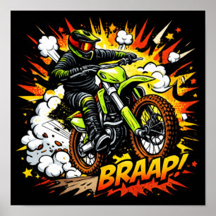 Póster Piloto de Motocross de Cómic Explosivo en Moto de