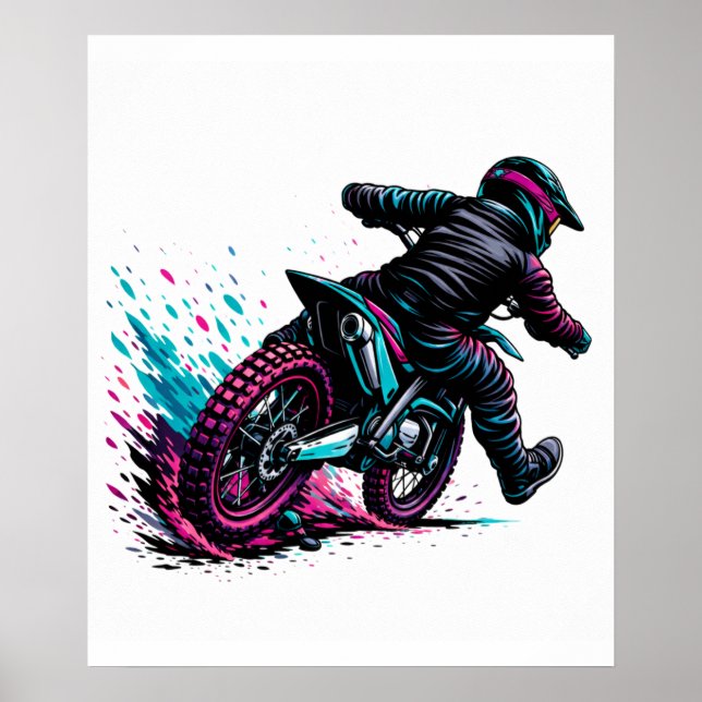 Póster Piloto de Motocross de estilo cómico con salpicadu (Frente)