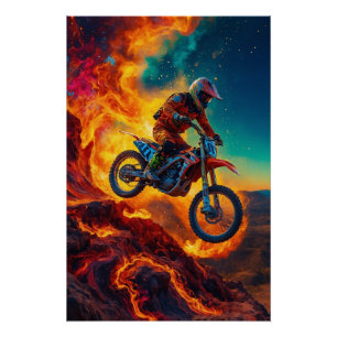 Póster Piloto de Motocross Escapando del Fuego