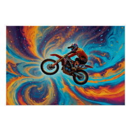 Póster Piloto de Motocross y Paisaje Onírico