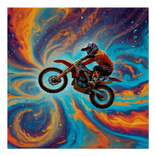 Póster Piloto de Motocross y Paisaje Onírico