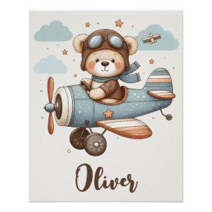 Póster Piloto de Oso de Peluche Caprichoso Personalizado