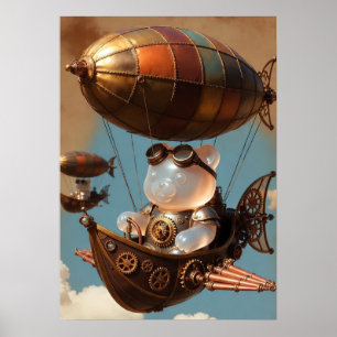 Póster Piloto de oso gomoso steampunk en dirigible de fan