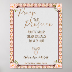 Póster Pimea su Boda de marco floral rosado Prosecco