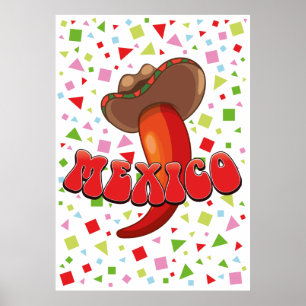 Póster Pimiento chilli de México divertida fiesta