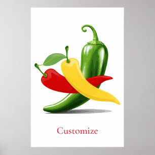 Póster Pimiento de chile verde amarillo rojo Thunder_Cove