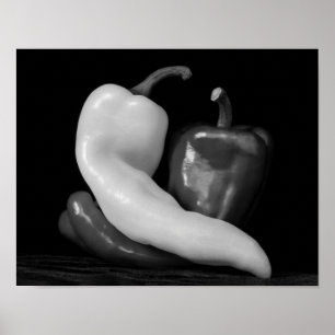 Póster Pimientos en amor Fotografía en blanco y negro