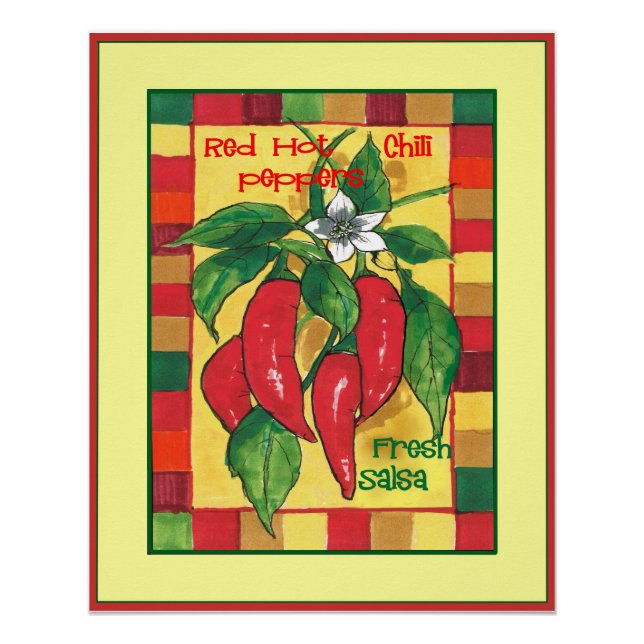Póster Pimientos rojos de chile caliente en la frontera d (Anverso)