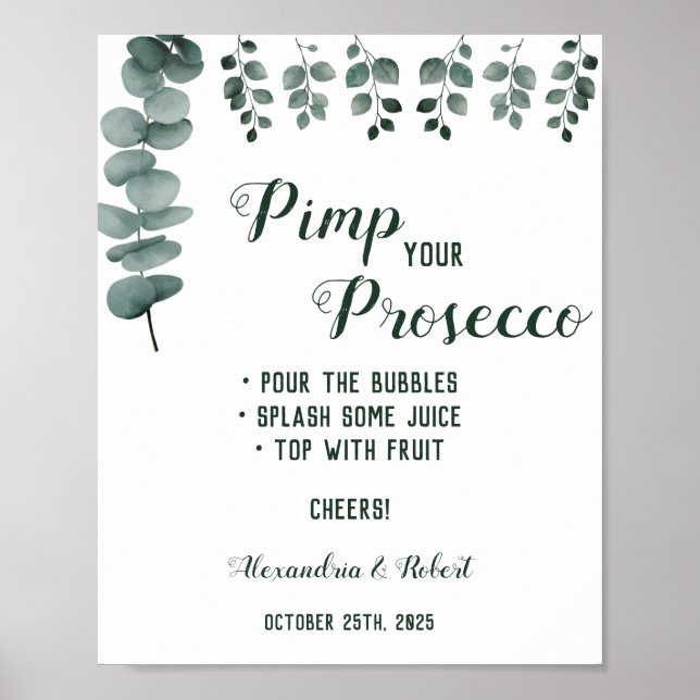 Póster Pimp your Prosecco Verde Eucalipto Boda  (Frente)