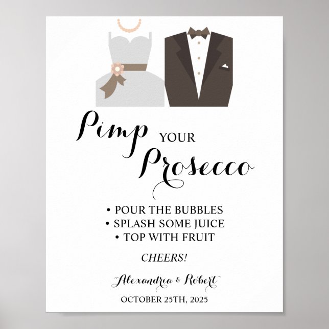 Póster Pimpar a su Poster de Prosecco Bride y Groom Boda (Frente)