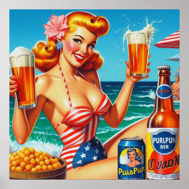 Póster Pin de cerveza retro (Frente)