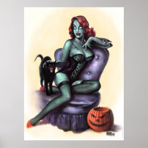 Póster Pin del chica del zombi de Halloween para arriba